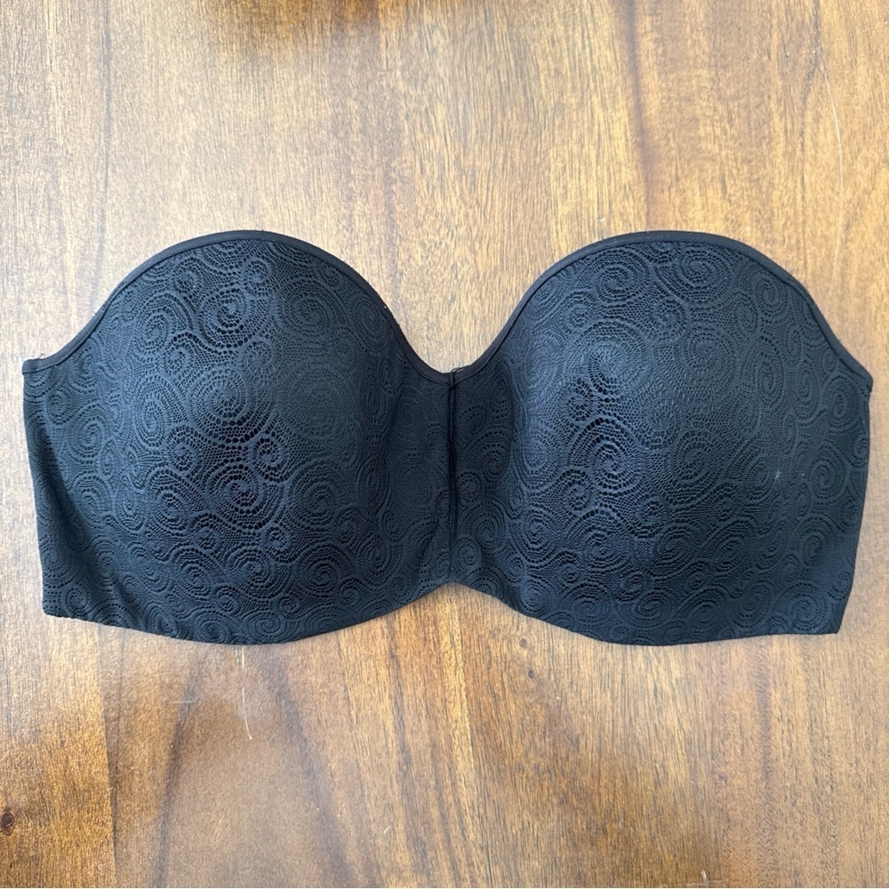 Natori Black Underwire Strapless Bra 40D Lined No Slip Full Coverage Convertible